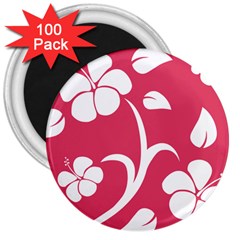 Pink Hawaiian Flower White 3  Magnets (100 Pack)