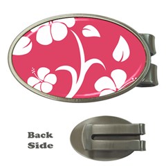 Pink Hawaiian Flower White Money Clips (oval) 