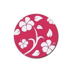 Pink Hawaiian Flower White Rubber Coaster (round) 