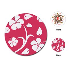 Pink Hawaiian Flower White Playing Cards (round) 