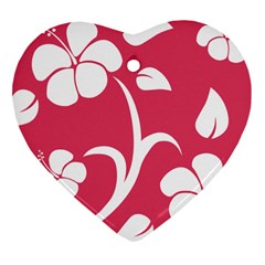 Pink Hawaiian Flower White Heart Ornament (two Sides) by Mariart