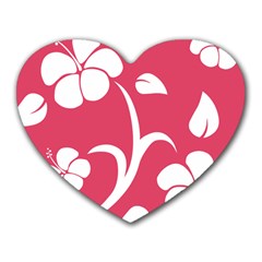 Pink Hawaiian Flower White Heart Mousepads