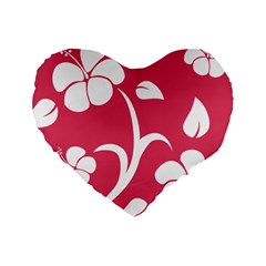 Pink Hawaiian Flower White Standard 16  Premium Heart Shape Cushions by Mariart