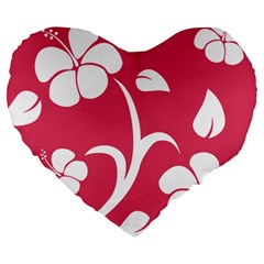 Pink Hawaiian Flower White Large 19  Premium Heart Shape Cushions by Mariart