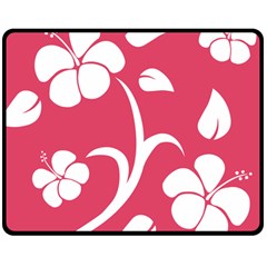 Pink Hawaiian Flower White Double Sided Fleece Blanket (medium)  by Mariart