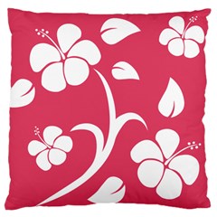 Pink Hawaiian Flower White Large Flano Cushion Case (one Side) by Mariart