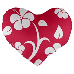 Pink Hawaiian Flower White Large 19  Premium Flano Heart Shape Cushions by Mariart