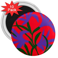 Purple Flower Red Background 3  Magnets (10 Pack)  by Mariart