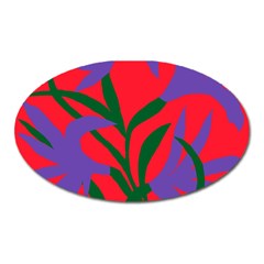 Purple Flower Red Background Oval Magnet