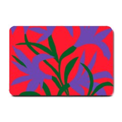 Purple Flower Red Background Small Doormat  by Mariart