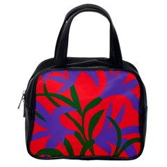 Purple Flower Red Background Classic Handbags (one Side) by Mariart