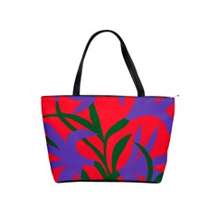 Purple Flower Red Background Shoulder Handbags by Mariart