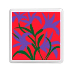 Purple Flower Red Background Memory Card Reader (square)  by Mariart