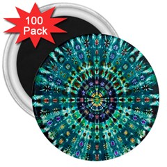 Peacock Throne Flower Green Tie Dye Kaleidoscope Opaque Color 3  Magnets (100 Pack)