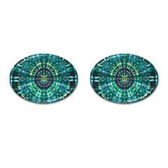 Peacock Throne Flower Green Tie Dye Kaleidoscope Opaque Color Cufflinks (oval) by Mariart