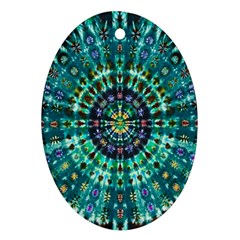 Peacock Throne Flower Green Tie Dye Kaleidoscope Opaque Color Oval Ornament (two Sides)