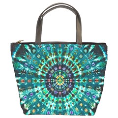 Peacock Throne Flower Green Tie Dye Kaleidoscope Opaque Color Bucket Bags