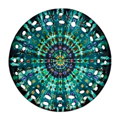 Peacock Throne Flower Green Tie Dye Kaleidoscope Opaque Color Ornament (round Filigree)