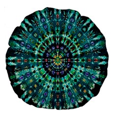 Peacock Throne Flower Green Tie Dye Kaleidoscope Opaque Color Large 18  Premium Round Cushions by Mariart