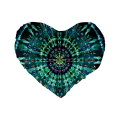 Peacock Throne Flower Green Tie Dye Kaleidoscope Opaque Color Standard 16  Premium Heart Shape Cushions by Mariart