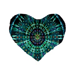 Peacock Throne Flower Green Tie Dye Kaleidoscope Opaque Color Standard 16  Premium Flano Heart Shape Cushions by Mariart