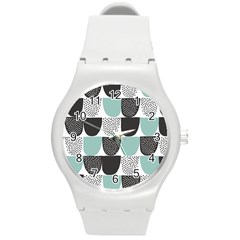 Sugar Blue Fabric Polka Dots Circle Round Plastic Sport Watch (m) by Mariart