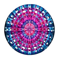 Red Blue Tie Dye Kaleidoscope Opaque Color Circle Ornament (round Filigree)