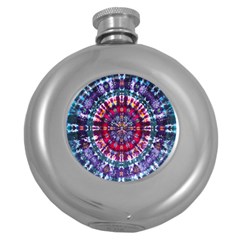 Red Purple Tie Dye Kaleidoscope Opaque Color Round Hip Flask (5 Oz)