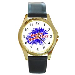 Happy Bastille Day Graphic Logo Round Gold Metal Watch by dflcprints