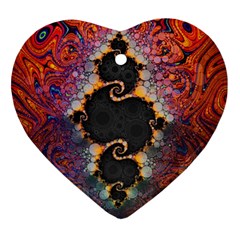 The Eye Of Julia, A Rainbow Fractal Paint Swirl Heart Ornament (two Sides) by jayaprime