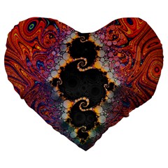 The Eye Of Julia, A Rainbow Fractal Paint Swirl Large 19  Premium Heart Shape Cushions by jayaprime