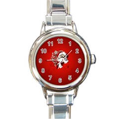 Funny Santa Claus  On Red Background Round Italian Charm Watch by FantasyWorld7