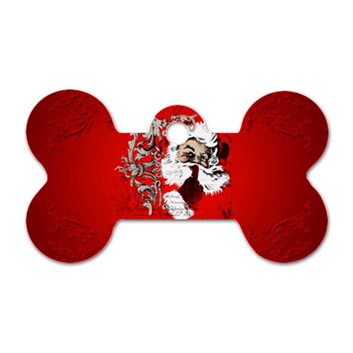 Funny Santa Claus  On Red Background Dog Tag Bone (Two Sides)