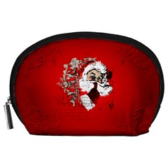 Funny Santa Claus  On Red Background Accessory Pouches (large) 