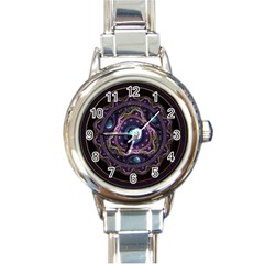 Beautiful Turquoise And Amethyst Fractal Jewelry Round Italian Charm Watch by jayaprime