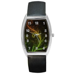 Fractal Hybrid Of Guzmania Tuti Fruitti And Ferns Barrel Style Metal Watch by jayaprime