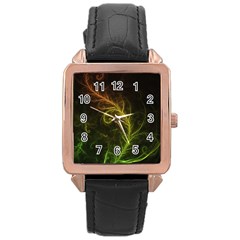 Fractal Hybrid Of Guzmania Tuti Fruitti And Ferns Rose Gold Leather Watch  by jayaprime