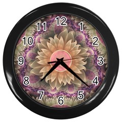 Pastel Pearl Lotus Garden Of Fractal Dahlia Flowers Wall Clocks (black) by jayaprime
