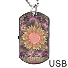 Pastel Pearl Lotus Garden Of Fractal Dahlia Flowers Dog Tag Usb Flash (two Sides) by jayaprime