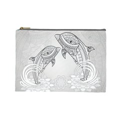 Beautiful Dolphin, Mandala Design Cosmetic Bag (large)  by FantasyWorld7