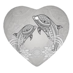 Beautiful Dolphin, Mandala Design Heart Ornament (two Sides) by FantasyWorld7