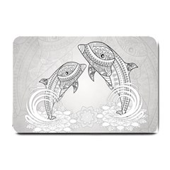 Beautiful Dolphin, Mandala Design Small Doormat  by FantasyWorld7