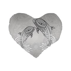 Beautiful Dolphin, Mandala Design Standard 16  Premium Flano Heart Shape Cushions by FantasyWorld7