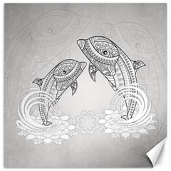 Beautiful Dolphin, Mandala Design Canvas 12  X 12   by FantasyWorld7