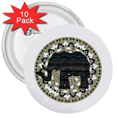 Ornate mandala elephant  3  Buttons (10 pack) 