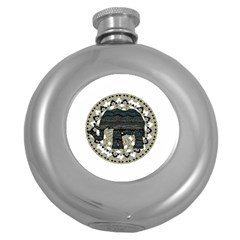 Ornate mandala elephant  Round Hip Flask (5 oz)