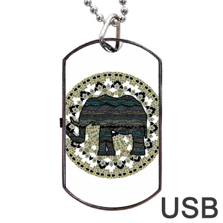 Ornate mandala elephant  Dog Tag USB Flash (Two Sides)