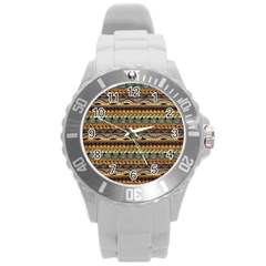 Aztec Pattern Round Plastic Sport Watch (l) by BangZart