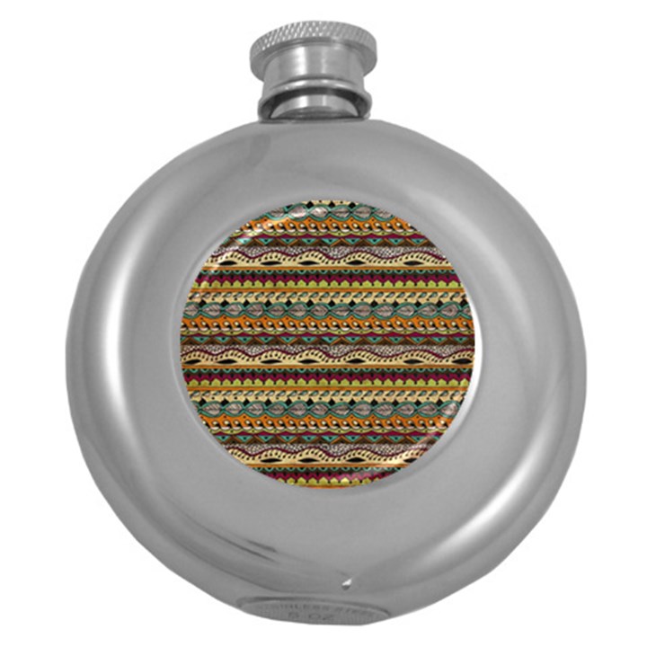 Aztec Pattern Round Hip Flask (5 oz)