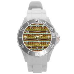 Bohemian Fabric Pattern Round Plastic Sport Watch (l) by BangZart